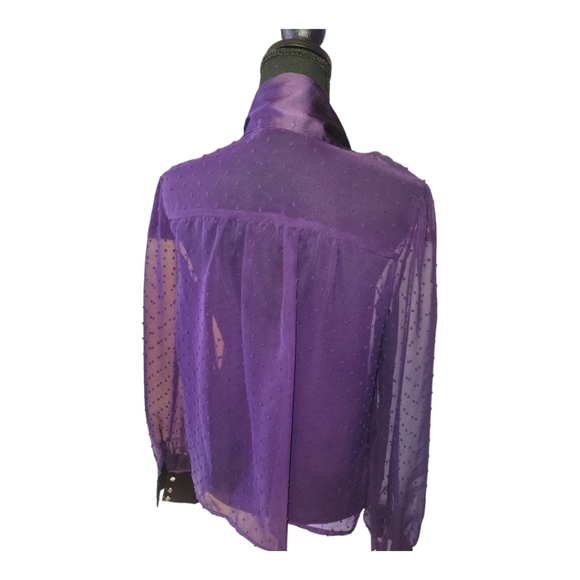 Beautiful sheer Ms Bling purple blouse with tie size large - Picture 2 of 6